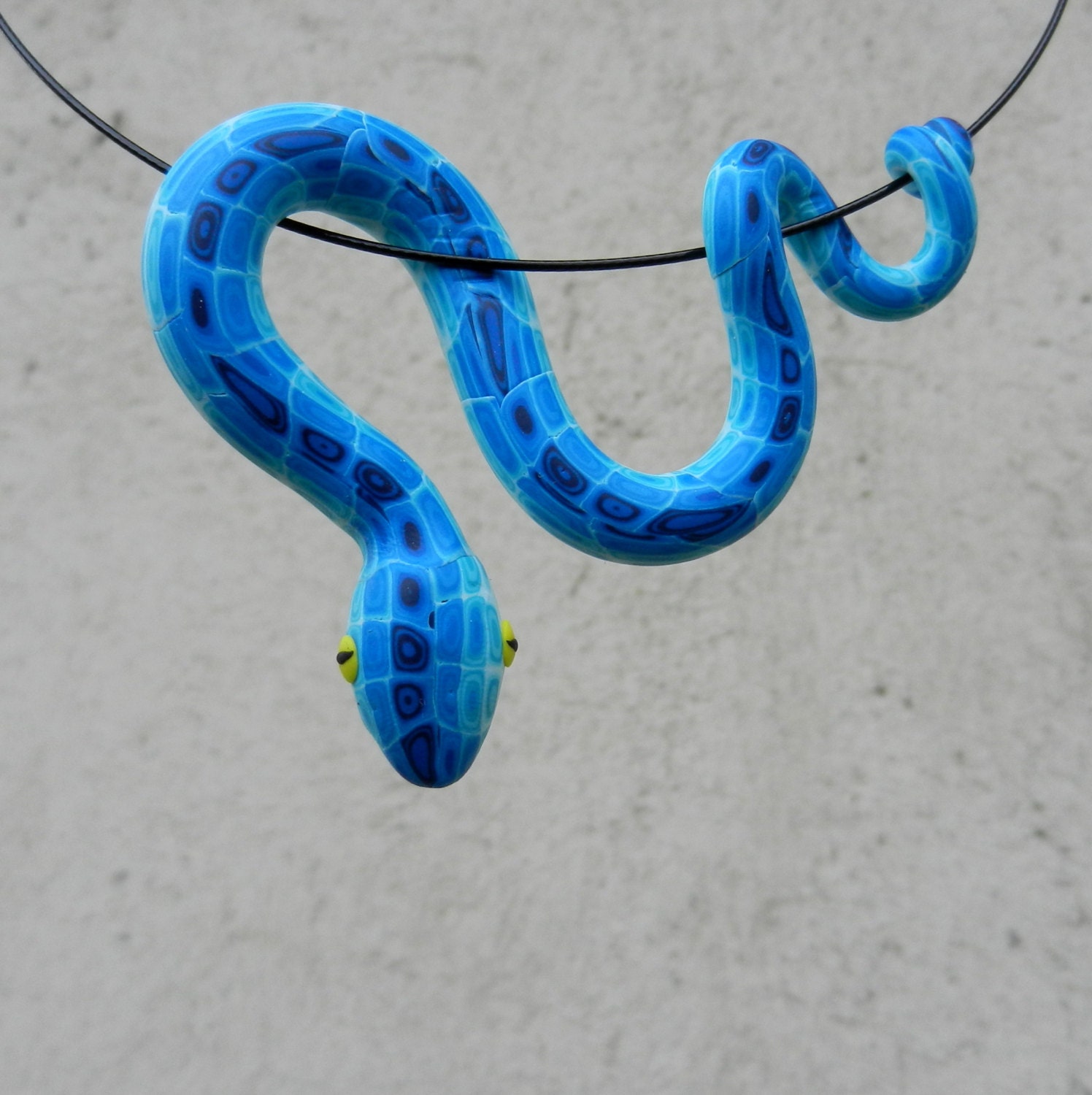 Hand made polymer clay cute BLUE snake pendant