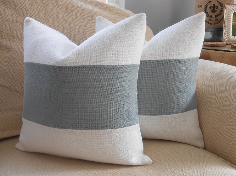 Burlap Pillow Cover in Off White & Grey by LowCountryHome on Etsy