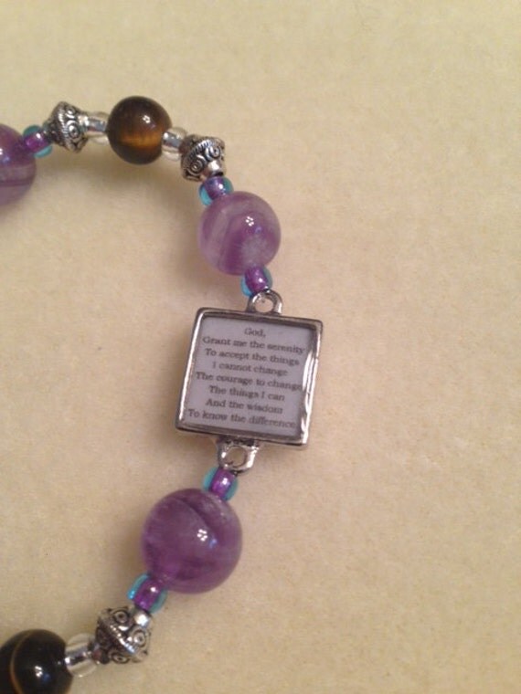 Beaded bracelet with hand made serenity prayer charm