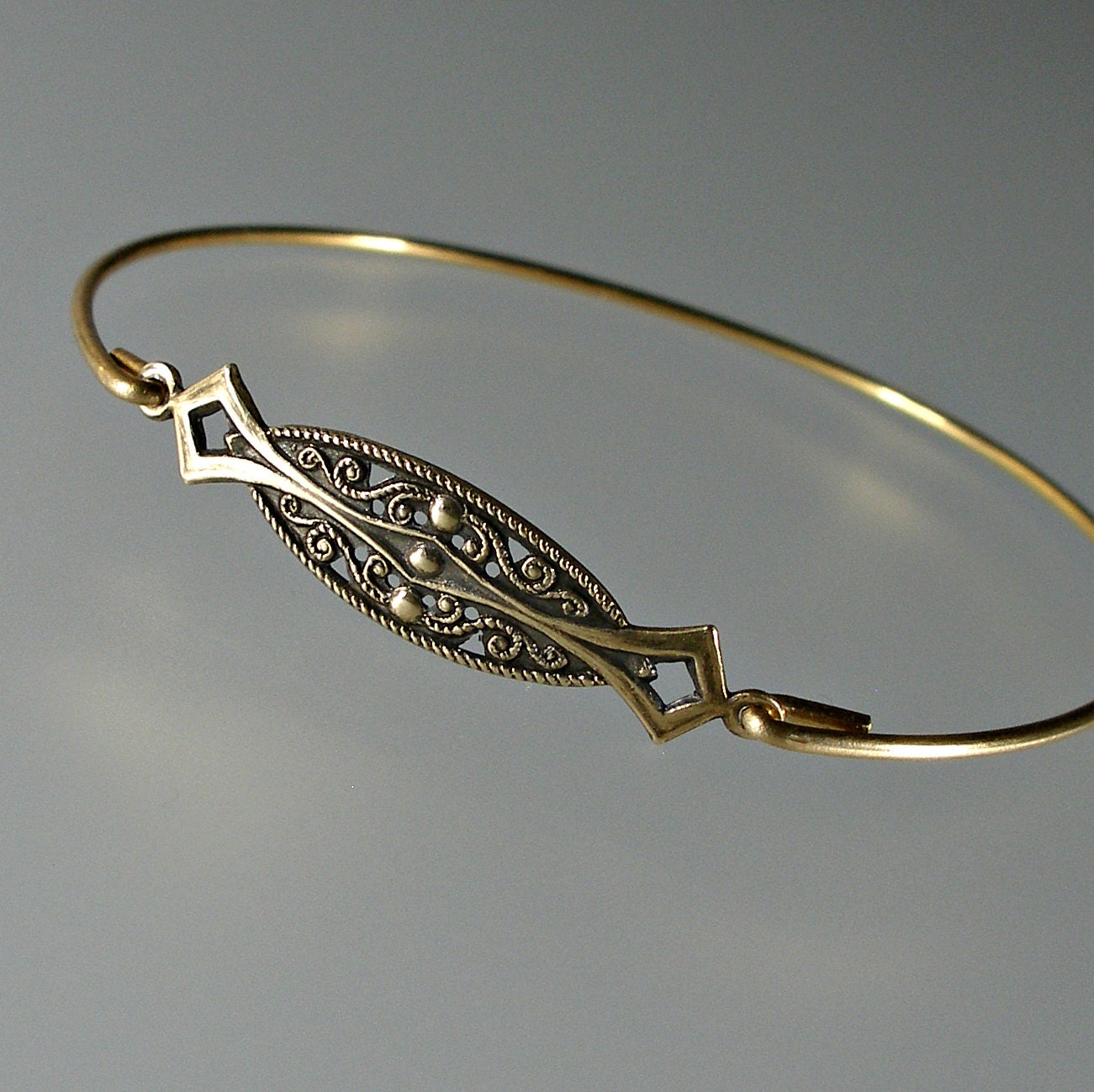 Art Deco Filigree Bangle Bracelet Gold Bangle Bracelet