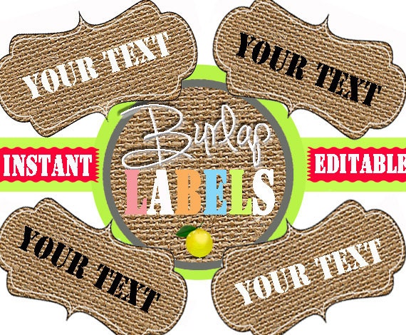 items similar to burlap labels printable labels instant and editable