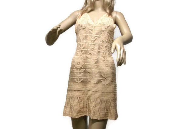 Woman Crochet Dress sexy Deep Back Cut  Peach Dress medium size