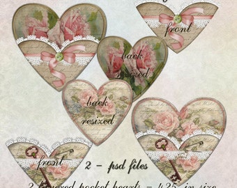 Pocket Hearts Layered 3 - Digital Scrapbooking and Paper Craft Images