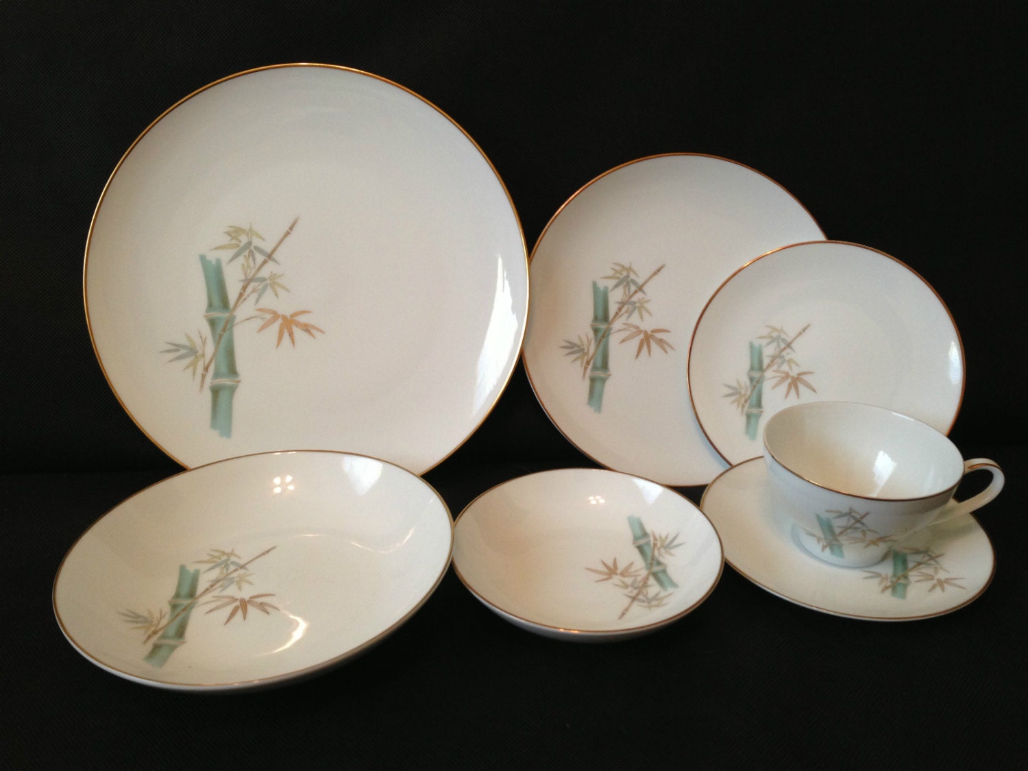 Noritake Oriental bamboo COMPLETE china set 8 by MainlyNoritake