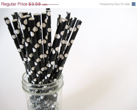 15% off - 25 Black with White Polka Dot Paper Straws - ships less than 24 hours Il_570xn