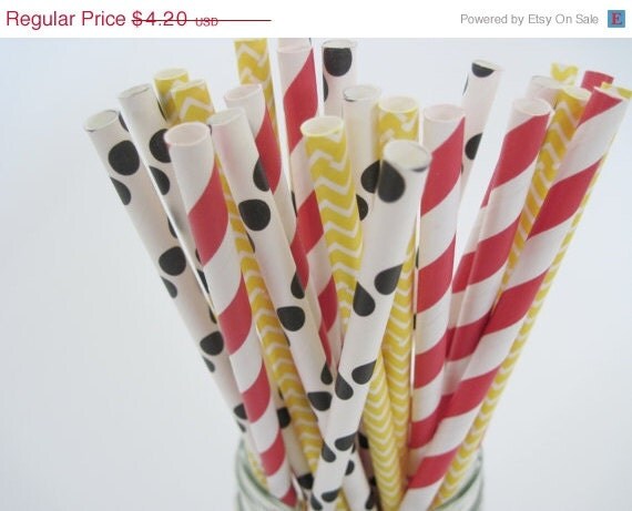 15% off - 25 Mickey or Minnie Mouse Paper Straw Mix - - ships less than 24 hours Il_570xn