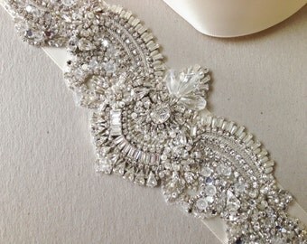 Beaded Wedding Sash - Ugo 9.5 inches ( Made to Order)