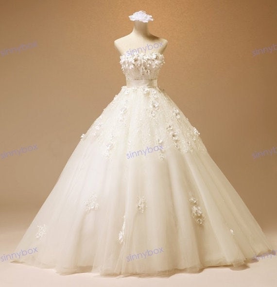 Flower Ball Gown Strapless Wedding Dress/ Brides Dress/ Custom Wedding Dress