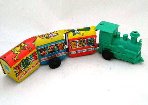 Vintage Moving Tin train Wind up Train Soviet Toy by RETROisIN