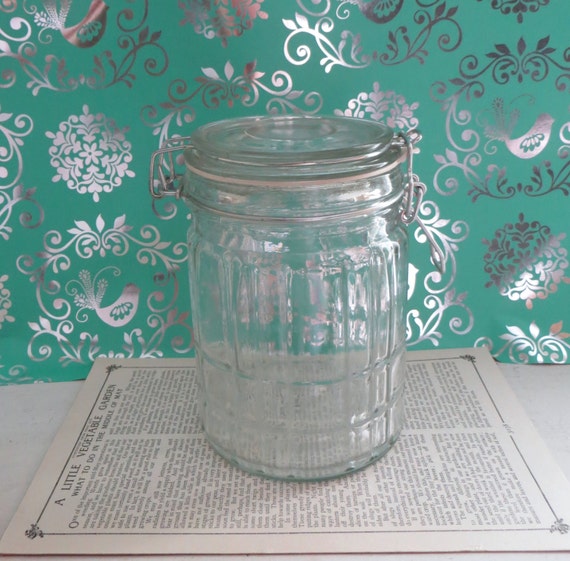Items similar to vintage glass jar, glass bail lid, ribbed glass