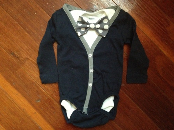 Items similar to Cardigan Bowtie Onesie - Other Color Combos and Short ...