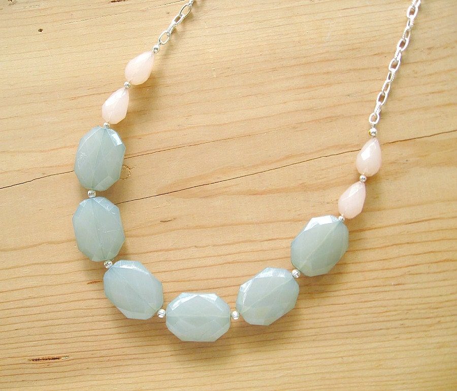 Mint and Blush long statement necklace mint and blush silver