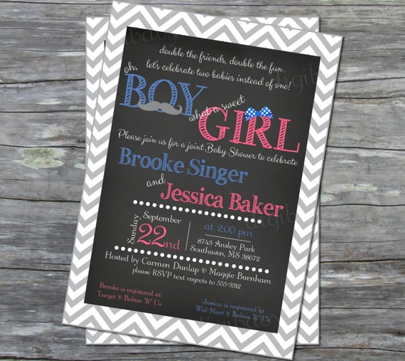 Printable joint Baby Shower invitation - grey chevron chalkboard - 5x7 ...