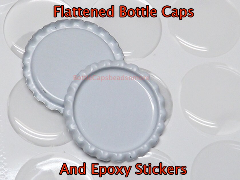 20 White Bottle caps and 20 epoxy stickers by BottleCapsBeadsnMore