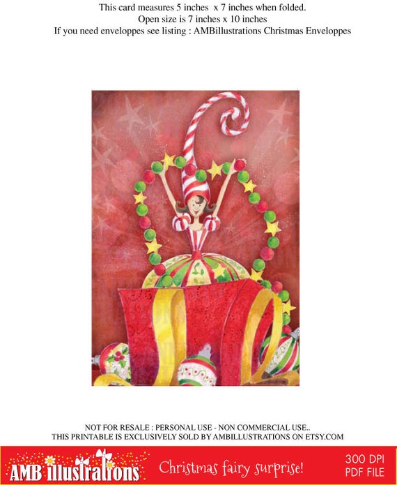Printable Christmas cards DIY instant download - Fairy surprise AMB-613 Il_570xn