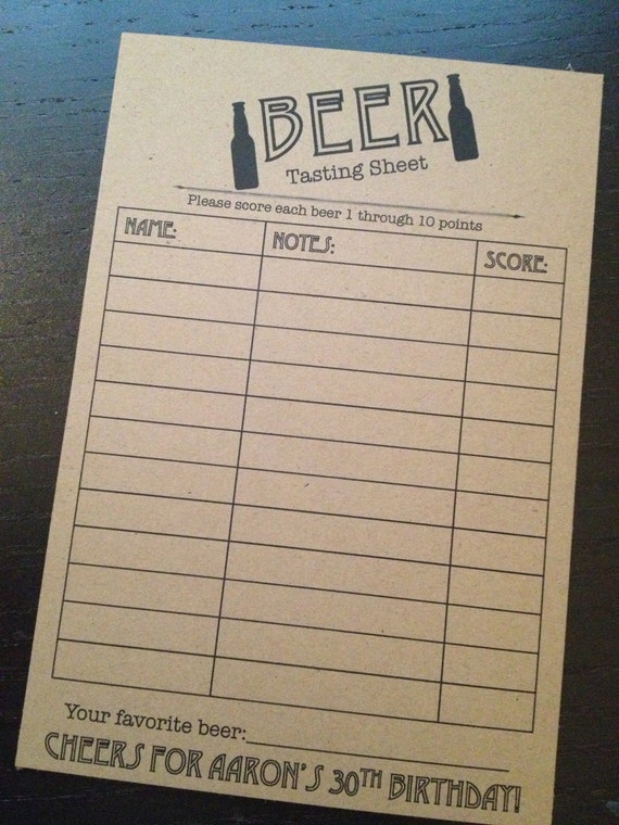 Beer Tasting Score Sheets