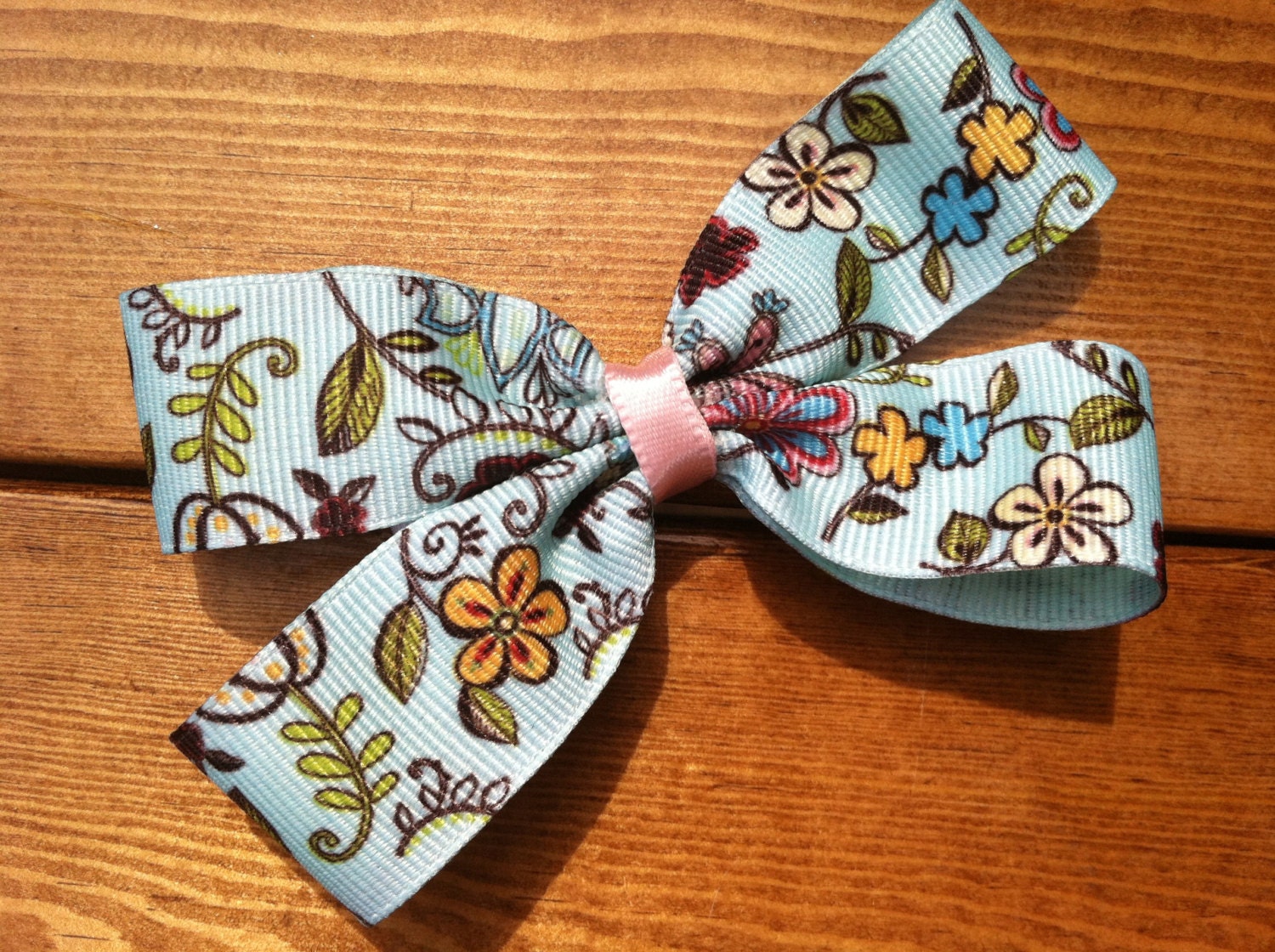 Yellow and Blue Floral Hair Bow - wide 8