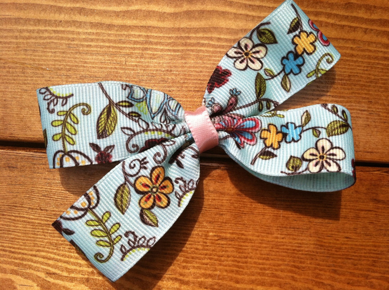 Hair Bow Light Blue Floral