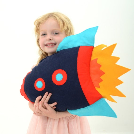 Kids Rocket Cushion, boys room decor, rocketship, felt cushion, modern nursery, boys birthday gift, space themed