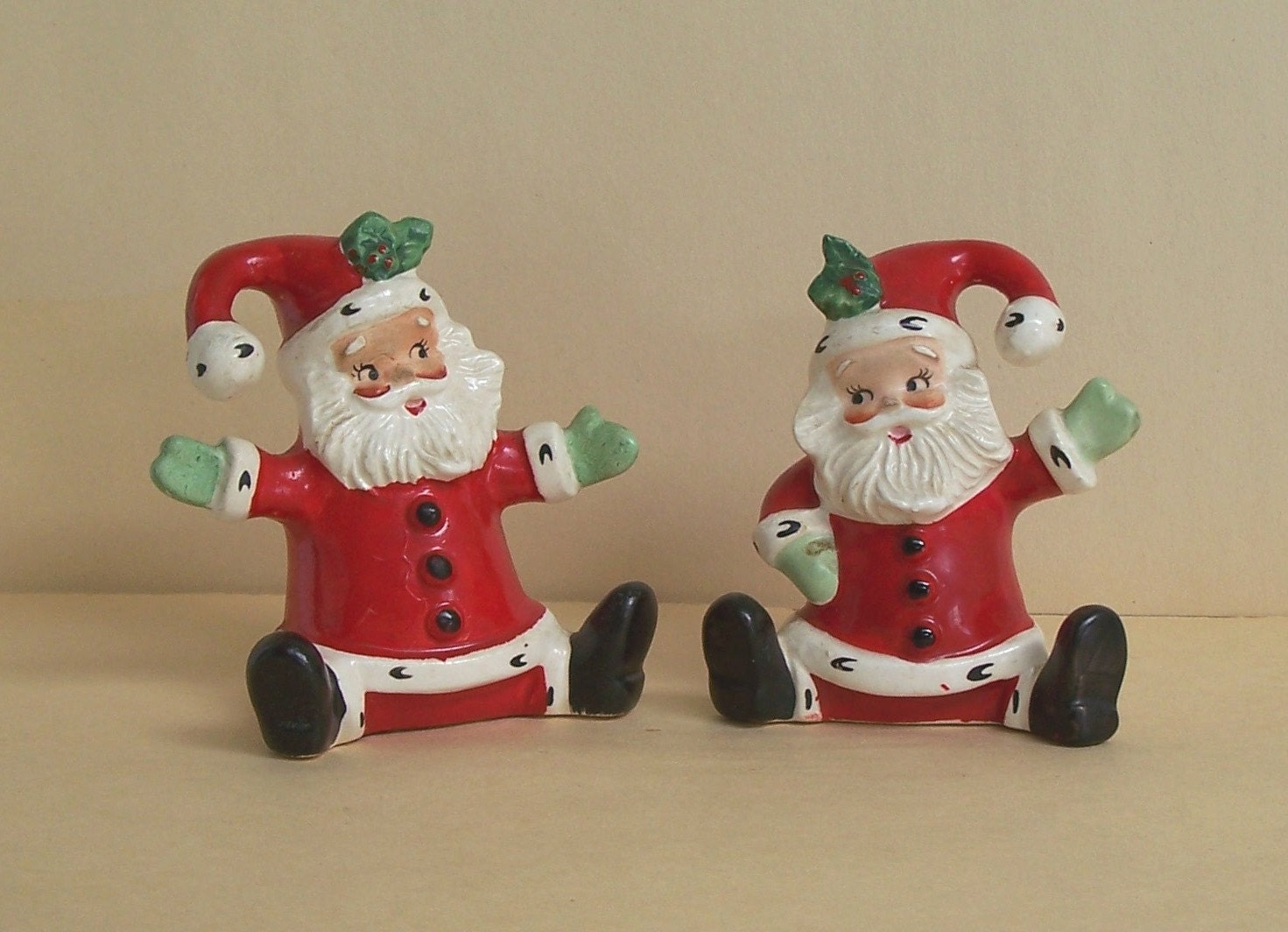 Vintage Lefton Santa Claus Salt Pepper Shakers 1950s Japan Christmas Holiday FREE SHIPPING