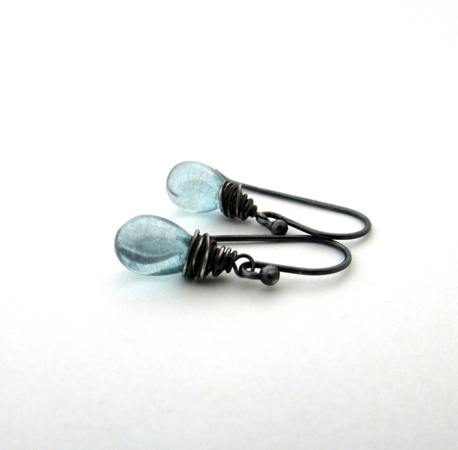 Small light blue drop earrings ice blue glass earrings