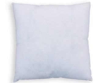 Pillow insert, square, non woven polyester cover with polyfibre filling, sizes offered are from 12X12 to 18X18 inches.