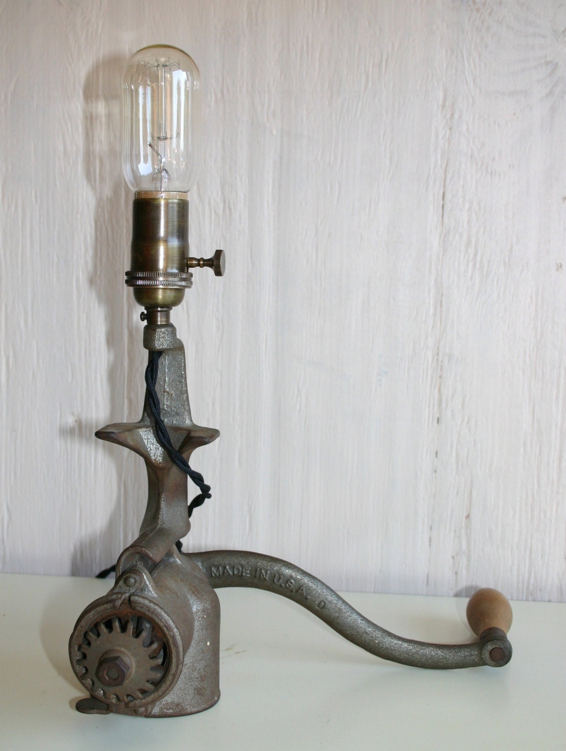 Repurposed Vintage Meat Grinder Lamp
