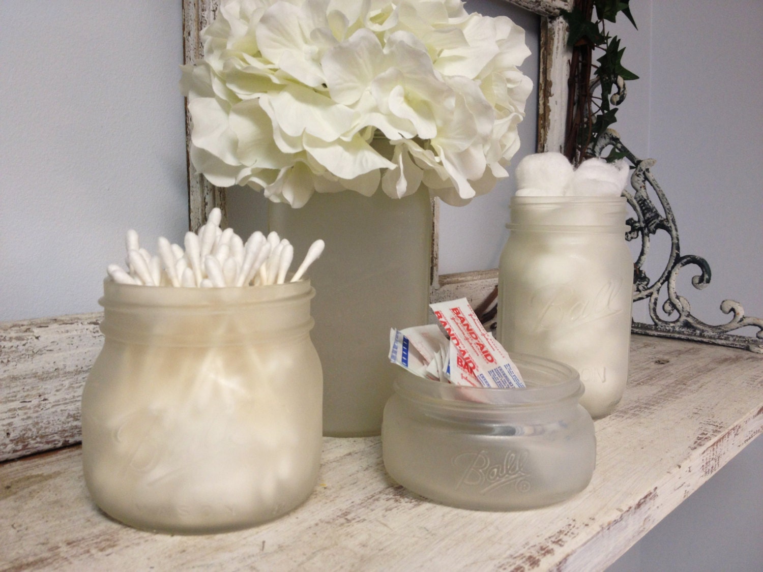 Frosted Mason Jar Set. Perfect as Decorative by xxMagnoliaLanexx