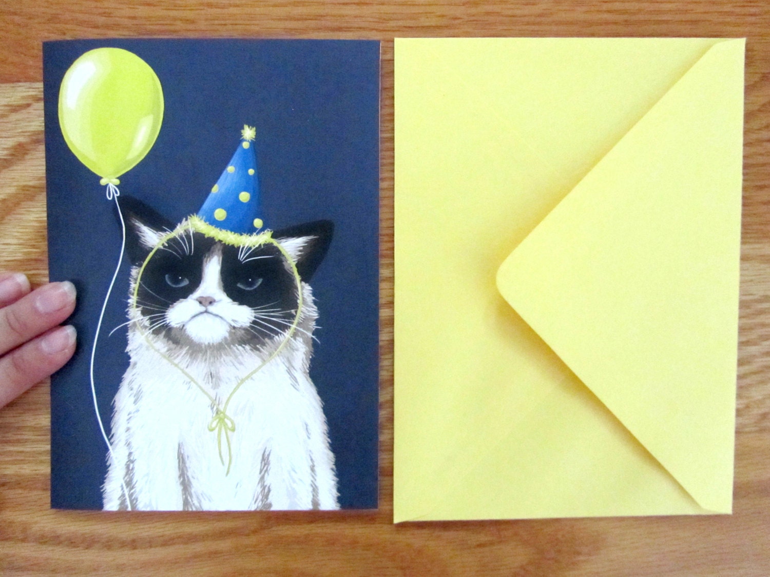 Painted Party Hat Grumpy Cat Birthday Card