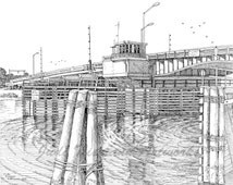 Wrightsville Beach, Heide Trask Dra wbidge, Pen and Ink print from ...