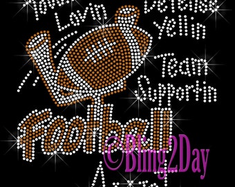 Football Aunt - Touch Down Defense Yellin Team Supportin - Iron on Football Rhinestone Transfer Bling Hot Fix Sports - DIY Football Shirt