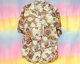 90s Vintage Floral Shirt Abstract Hippie Tee Button Up Light Weight ...