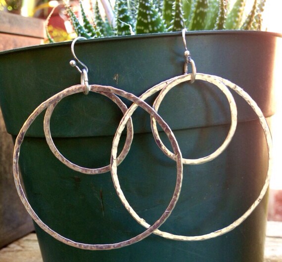 Handmade soldered sterling sliver double hoop earrings