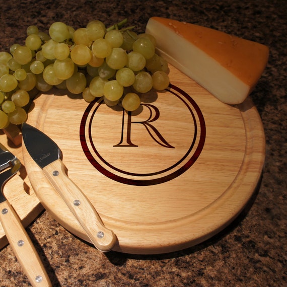 Personalization Cheese Cutting Board and Tool Set with Monogram Designs