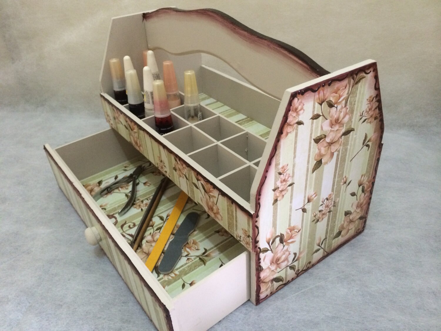 Nail Polish Organizer Wooden Storage Box with by CLVLArtsBrazil