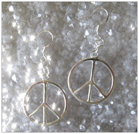 Handmade Silver Hook Earrings with Peace by IreneDesign2011