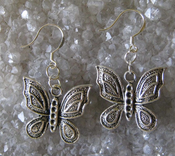 Handmade Silver Hook Earrings with Butterfly by IreneDesign2011