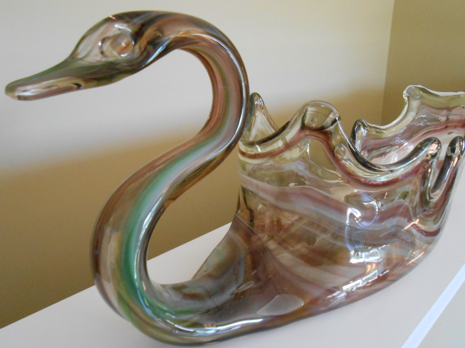 Art Glass Swan MidCentury Modern Hand Blown Glass