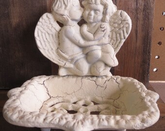Cast Iron soap dish, Vintage style business card holder, Vintage cherub soap dish, French country soap dish, Shabby Chic Wedding,