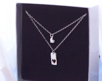 Mother Daughter Necklace Set, Heart Cutout, Sterling Silver Charm, Love New Mom, Mothers Day, Mother of Bride, Mother to Be