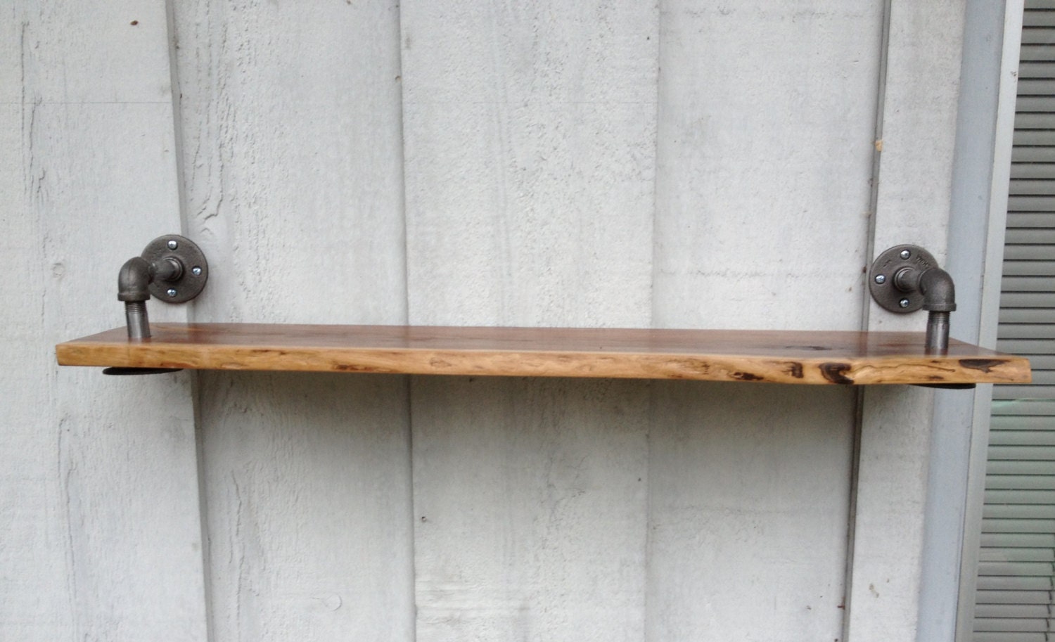 Reclaimed Raw Edge Black Walnut Shelf w/ Contemporary Steel