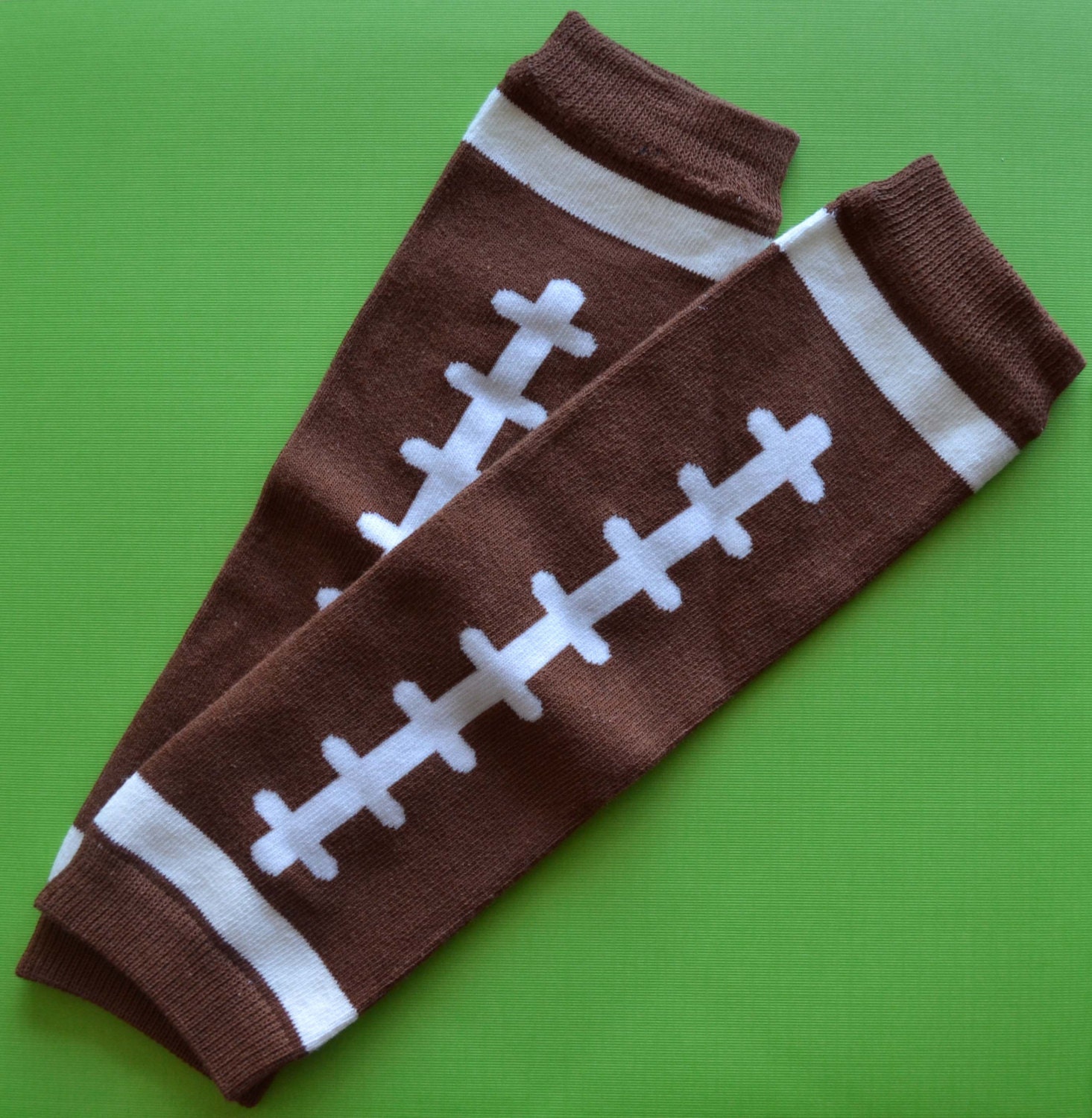 Brown and White Football Baby Leg Warmers for Baby Boy or Girl