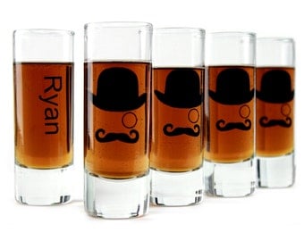 Groomsmen Gifts Wedding Favors Shooter Shot Glasses Set of 4 Gentleman Mustache Man