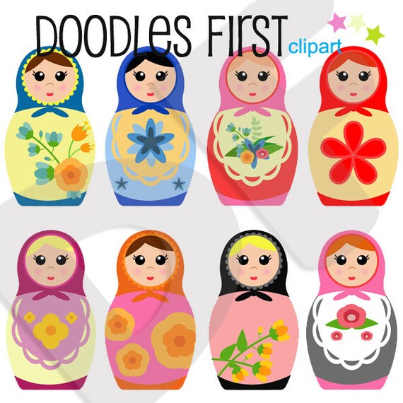 Matryoshka Russian Stacking Dolls Digital Clip Art for