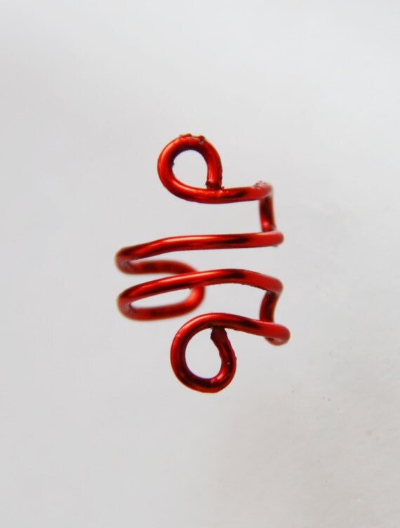 Simple Red EAR CUFF perfect for gift silver wire very cute