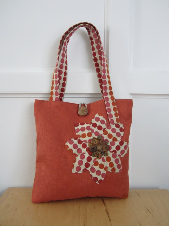 Woman's Orange tote purse with Polka Dots, Orange purse, Polka dot tote, Mother's day gift, Shopper, pink tote purse, Red tote bag purse,