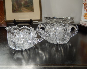 AMERICAN BRILLIANT CUT Glass Cream and Sugar Set