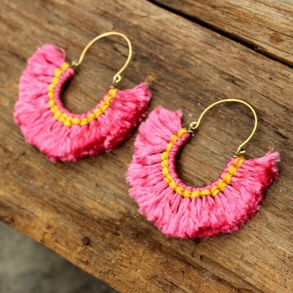 Day dreaming pink funky fluff cotton earring with silver