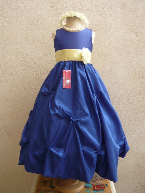 Flower Girl Dress BLUE/Yellow Canary PO1 Wedding Children Easter Bridesmaid Comunion Yellow Canary White Ivory White Silver Red Purple Pink
