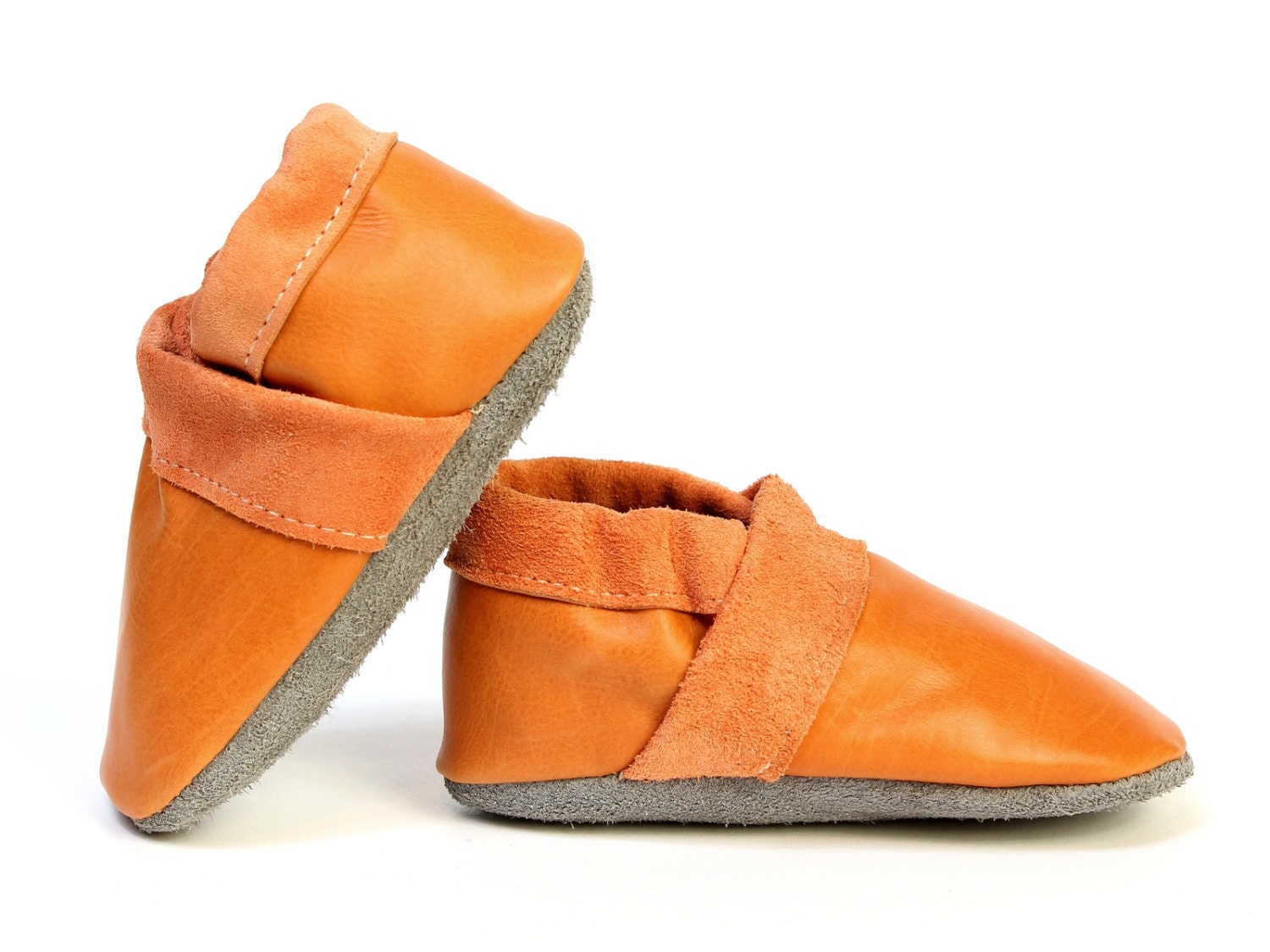 Baby Boy Girl Leather Slipper Shoes SoftSole orange Size 3